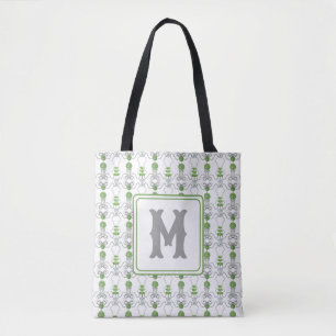 Graue Watercolor-Bogen und Grüne Topiary-Monogramm Tasche