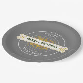 Graue Weihnachten, glückliche Neujahrspalette Pappteller (Schrägansicht)