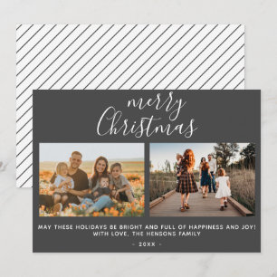 Graue Weihnachts-Script-Familie Foto Collage Feiertagskarte