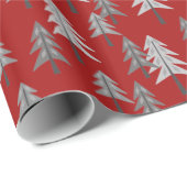 Graue Weihnachtsbäume Kiefer Roter Jahrgang Geschenkpapier (Rolleneckpunkt)