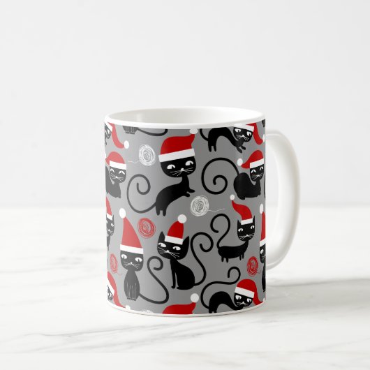 graue Weihnachtskatzen Kaffeetasse (VorderseiteRechts)