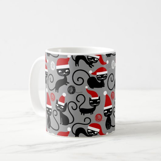 graue Weihnachtskatzen Kaffeetasse (Vorderseite Links)