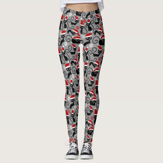 graue Weihnachtskatzen Leggings (Vorderseite)