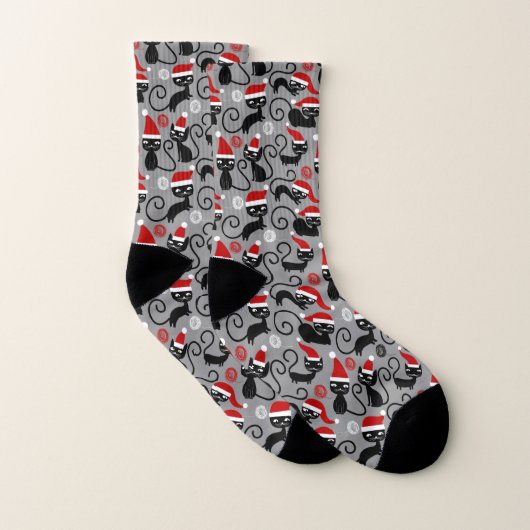 graue Weihnachtskatzen Socken (Paar)
