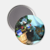 Graue WeihnachtsMiezekatze V Magnet (Vorderseite/Rückseite)