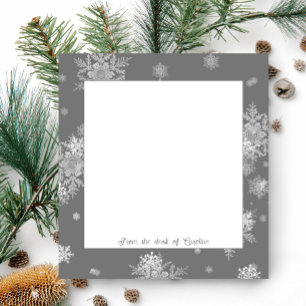 Graue Weihnachtsschneeflocken Personalisiert Notizblock