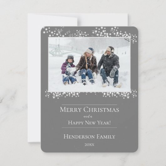 Graue Weihnachtsstars Weihnachtsfotokarte Feiertagskarte (Vorderseite)