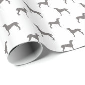 Graue Weimaraner Silhouetten auf weißem Geschenkpapier (Rolleneckpunkt)