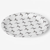 Graue Weimaraner Silhouetten auf weißem Pappteller (Schrägansicht)