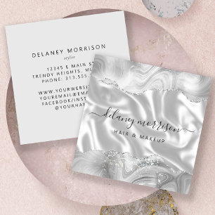 Graue Weiße Achat Silber Glitter Luxus Quadratische Visitenkarte