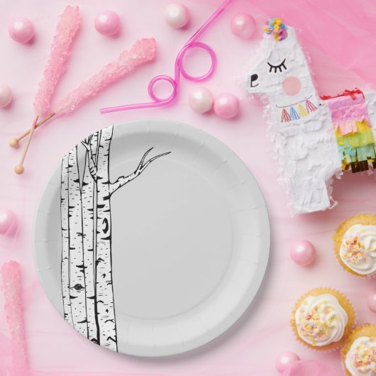 Graue weiße Birkenbaume Pappteller (Party)