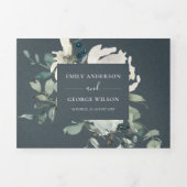 Graue, WEISSE, BLUMENWASSERFARBENDE BUNCHWÄSCHE Dreifach Gefaltete Einladung (Cover)