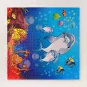 Graue weiße Dolphin Orange Yellow Blue Fish Puzzle (Horizontal)