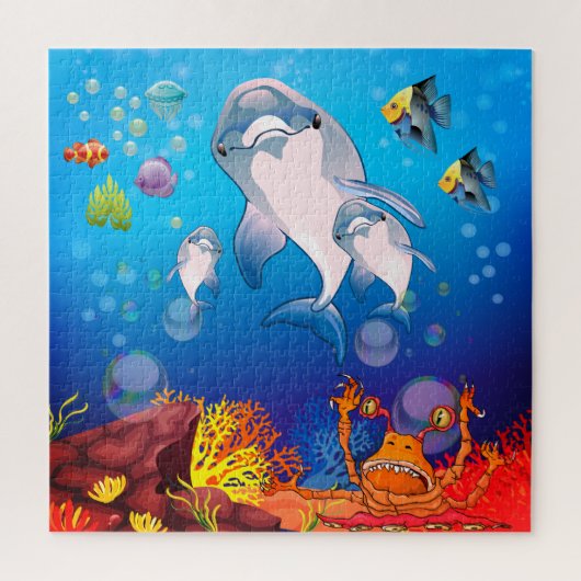 Graue weiße Dolphin Orange Yellow Blue Fish Puzzle (Vertikal)