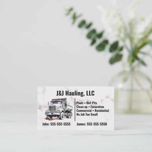 Graue weiße Dump-Truck-Visitenkarte Visitenkarte (Stehend Vorderseite)