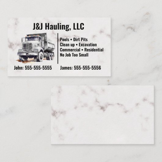Graue weiße Dump-Truck-Visitenkarte Visitenkarte (Vorne/Hinten)