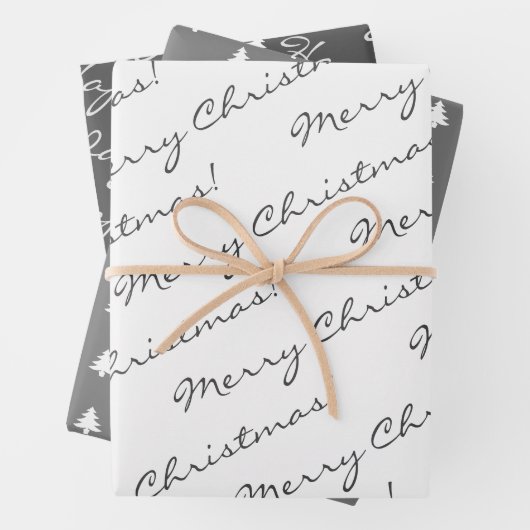 Graue weiße frohe Weihnachtsbaumen Geschenkpapier Set (Beispiel)