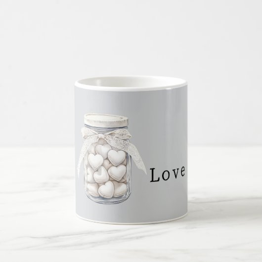 Graue Weiße Herzen Kaffeetasse (Mittel)