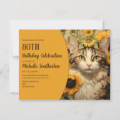Graue weiße Katzengelbe Sonnenblumen 80. Geburtsta Einladung (Vorderseite)