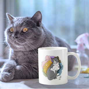 Graue weiße Katzenhaare Wäsche Kaffeetasse