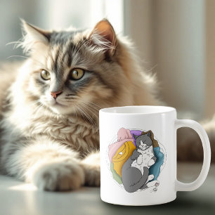 Graue weiße Katzenhaare Wäsche Kaffeetasse