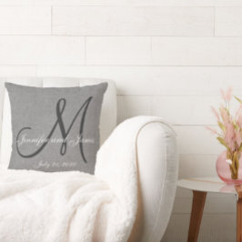 Graue weiße Linen Monogram Wedding Keepake Kissen