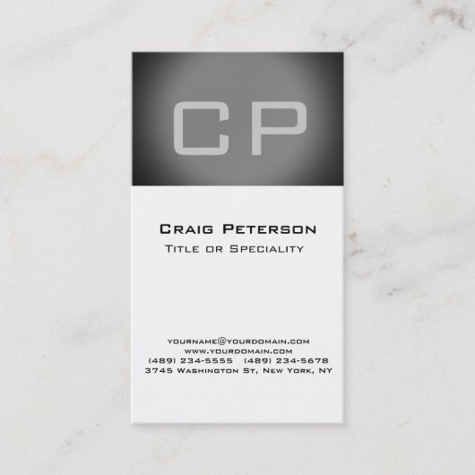 Graue, weiße Monogramm-Visitenkarte Visitenkarte (Vorderseite)