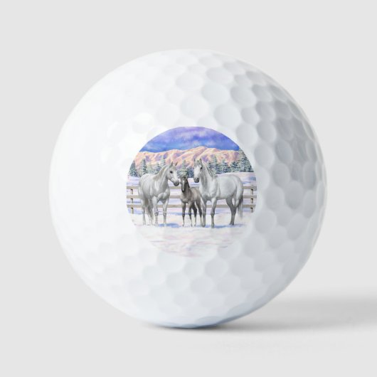 Graue, weiße Pferde im Schnee Golfball (Vorderseite)