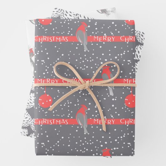 Graue, weiße Pinien Geschenkpapier Set (Beispiel)