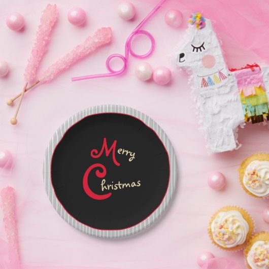 Graue weiße Pinstripes Schwarz mit rotem Bow Pappteller (Party)