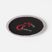 Graue weiße Pinstripes Schwarz mit rotem Bow Pappteller (Schrägansicht)