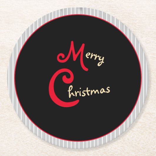 Graue weiße Pinstripes Schwarz mit rotem Bow Runder Pappuntersetzer (Vorderseite)