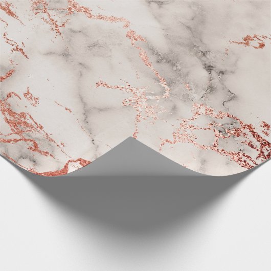 Graue, weiße Rose Gold rosa Marmorsteinfasseln Pin Geschenkpapier (Ecke)