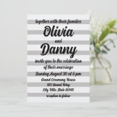 Graue, weiße Sandstreifen, Niedlicher Strand Hochz Einladung (Stehend Vorderseite)