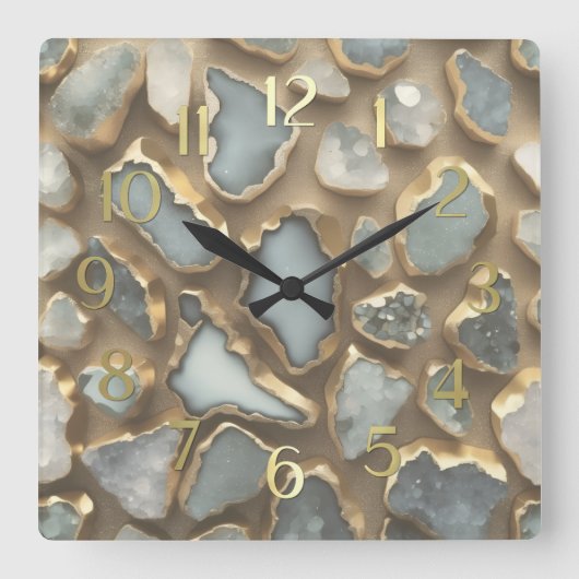 Graue, weiße Steine in Gold geschnitten Quadratische Wanduhr (Vorderseite)