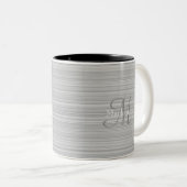 Graue weiße Streifen, benutzerdefinierte Monogramm Zweifarbige Tasse (VorderseiteRechts)