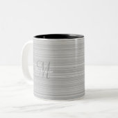 Graue weiße Streifen, benutzerdefinierte Monogramm Zweifarbige Tasse (Vorderseite Links)