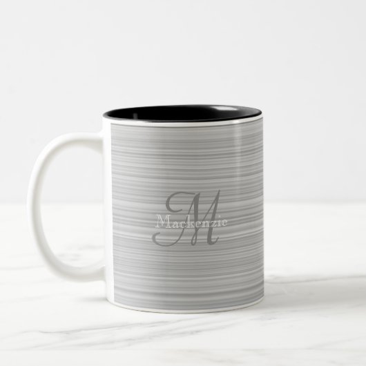 Graue weiße Streifen, benutzerdefinierte Monogramm Zweifarbige Tasse (Links)
