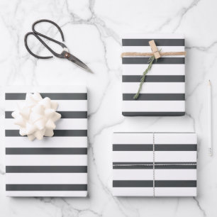 Graue weiße Streifen Geschenkpapier Set