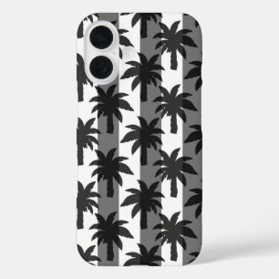 Graue, weiße tropische Palmen Streifen Design iPhone 16 Hülle