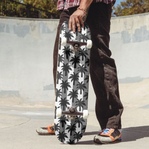Graue, weiße tropische Palmen Streifen Design Skateboard
