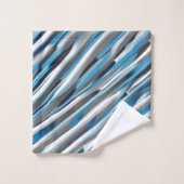 Graue, weiße und blaue Linienmuster Badhandtuch Set (Waschlappen)