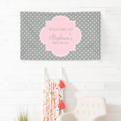 Graue, weiße und pastellrosa Polka Dot Baby Dusche Banner (Insitu)