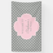 Graue, weiße und pastellrosa Polka Dot Baby Dusche Banner (Vertikal)