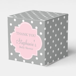 Graue, weiße und pastellrosa Polka Dot Baby Dusche Geschenkschachtel