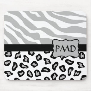 Graue, weiße und schwarze Zebra- und Cheetah-Haut Mousepad