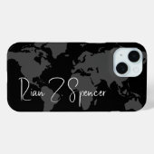 Graue Weltkarte mit dem Namen auf schwarz Case-Mate iPhone Hülle (Rückseite (Horizontal))