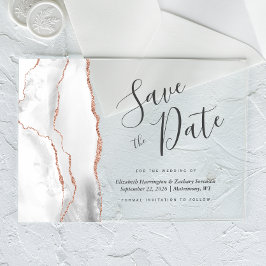 Graue White Rose Gold Agate Save the Date Card Acryleinladungen