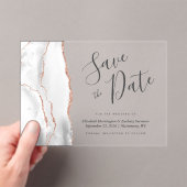 Graue White Rose Gold Agate Save the Date Card Acryleinladungen (Insitu (Handheld))