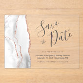 Graue White Rose Gold Agate Save the Date Card Acryleinladungen (Vorderseite)